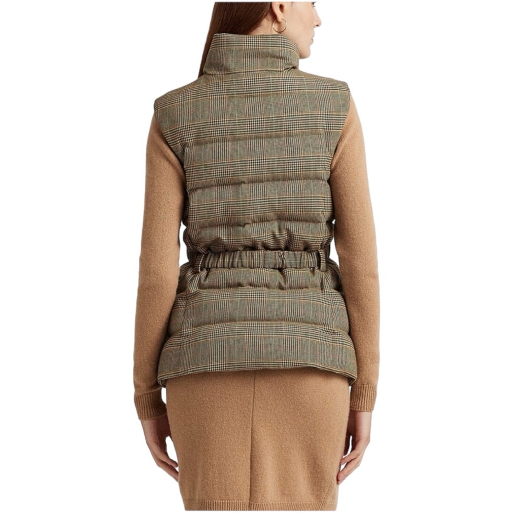 New LAUREN by RALPH LAUREN Quilted Tweed Down Vest Brown Sz 2 - Picture 4 of 17